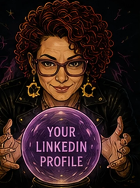 The Oracle holding a crystal ball that reads Your LinkedIn profile