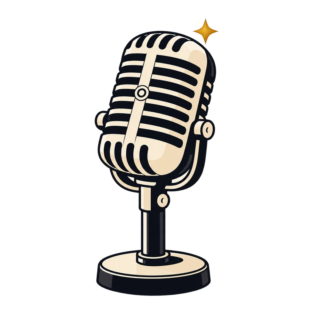 A radio microphone with a small gold spark.