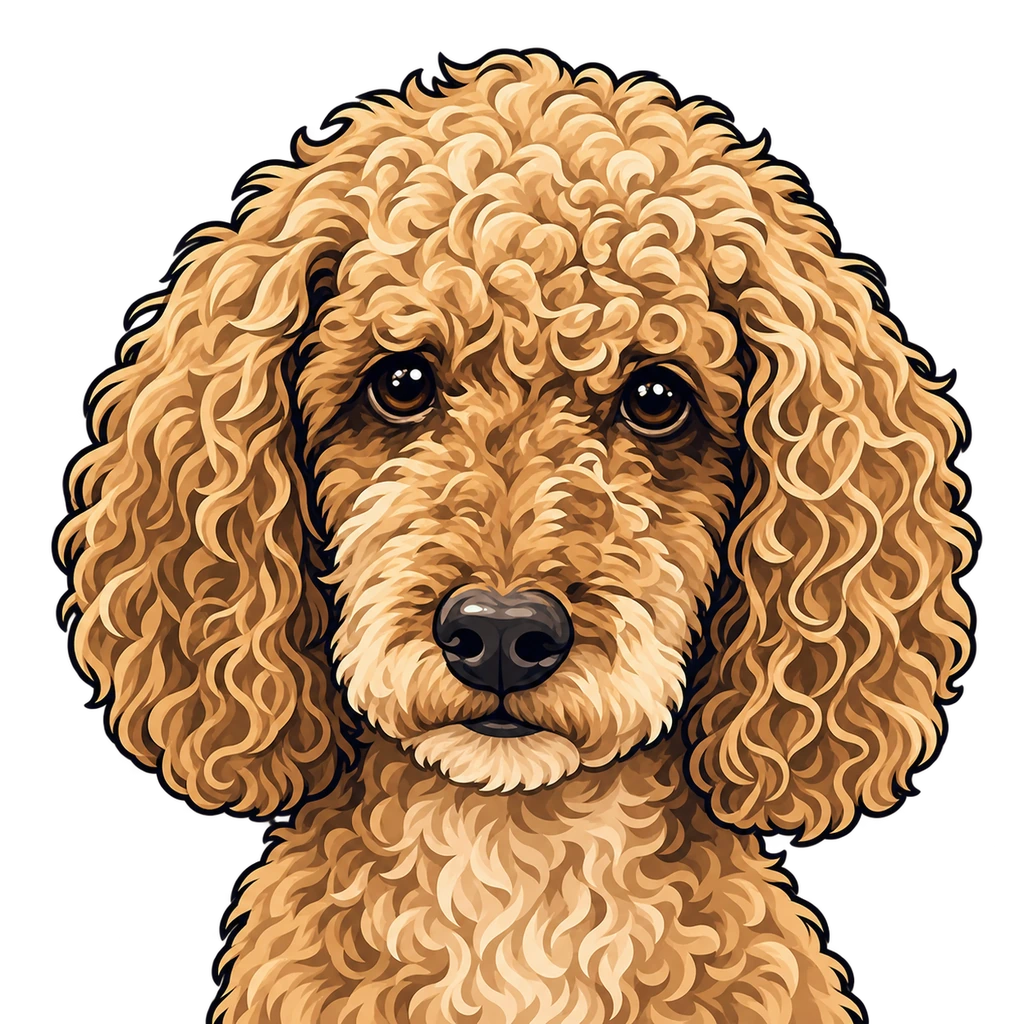 Zoey, a tan dog with tight curls and hanging ears.